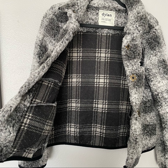 Dylan Cozy Plaid Sherpa Button Up Jacket Black/White Sold on Evereve Size XS - Picture 6 of 13